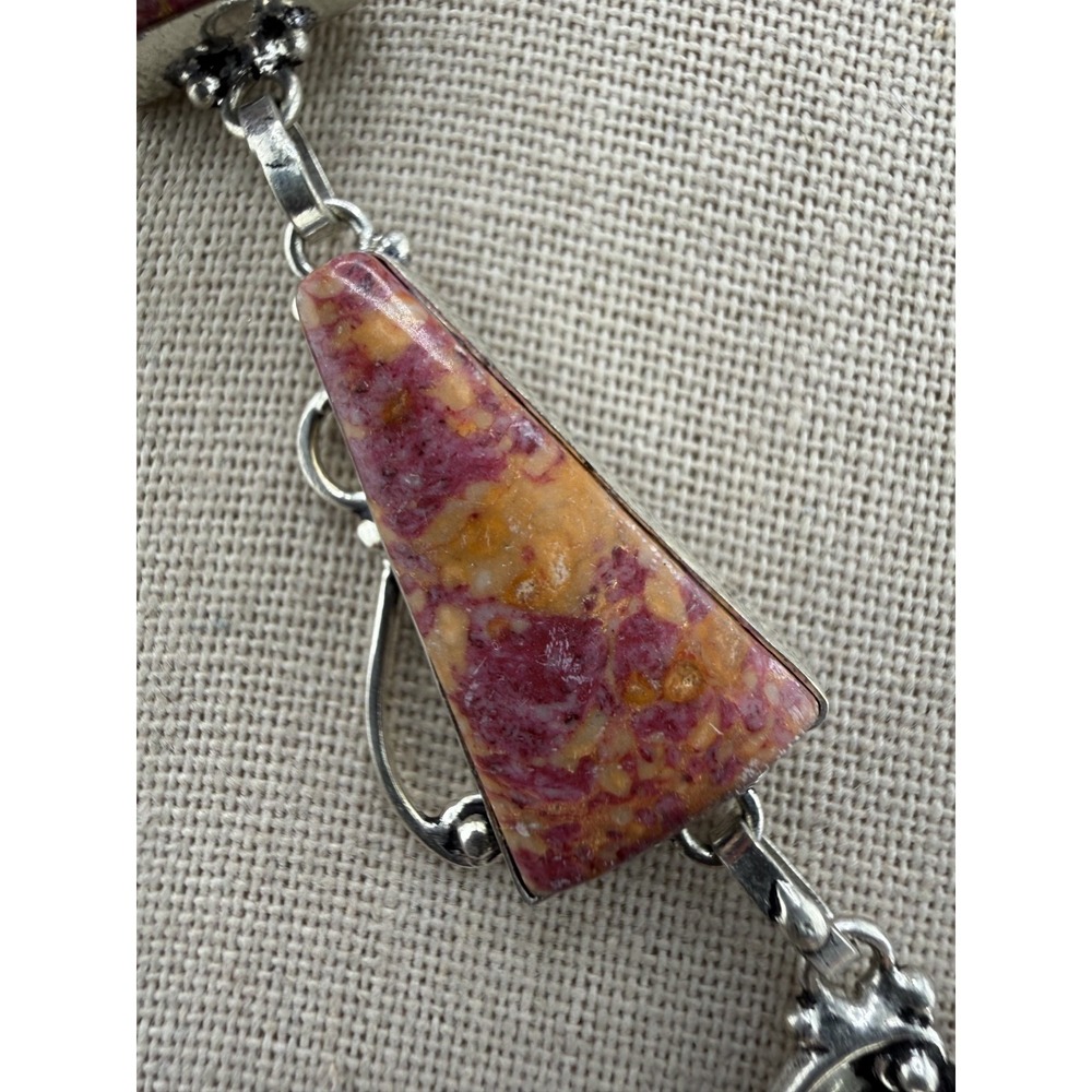 Vintage Stone Pink Statement Necklace Polished Jasper 20" - Picture 6 of 12